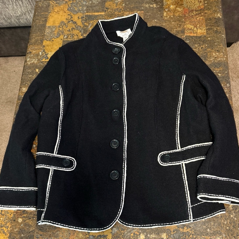 Vintage Talbots Jacket Womens Plus 1X Black 100% Merino Wool Coat Military Retro